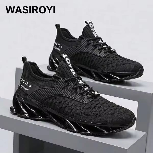 WASIROYI Men's Blade Sole Running Shoes, Breathable Mesh Athletic Sneakers With Shock-Absorbing Cushioning, Lightweight Footwear For Jogging, Gym